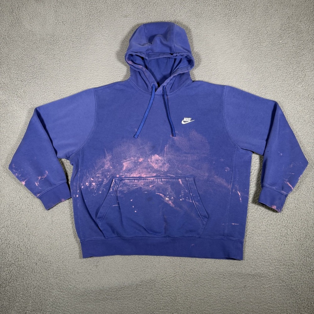 Nike Hoodie Mens XL Blue Pullover Casual Preppy Fleece Pocket Logo Sweatshirt